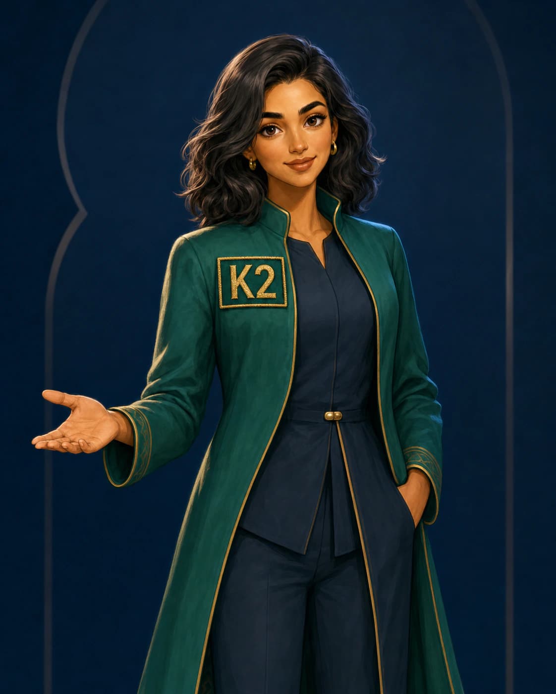Mira, CRISP Appearance choice, wearing a naturally stitched K2 badge